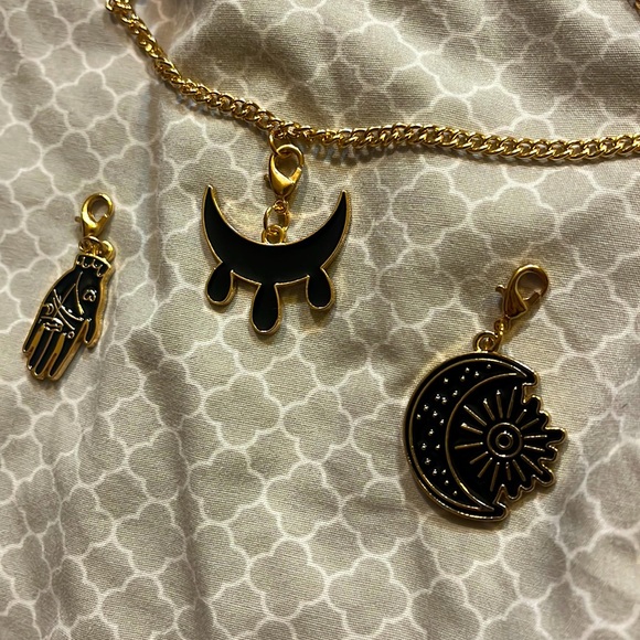 Spirit Jewelry - 3 Spirit pendants bloody crescent moon sun palmistry hand occult gold